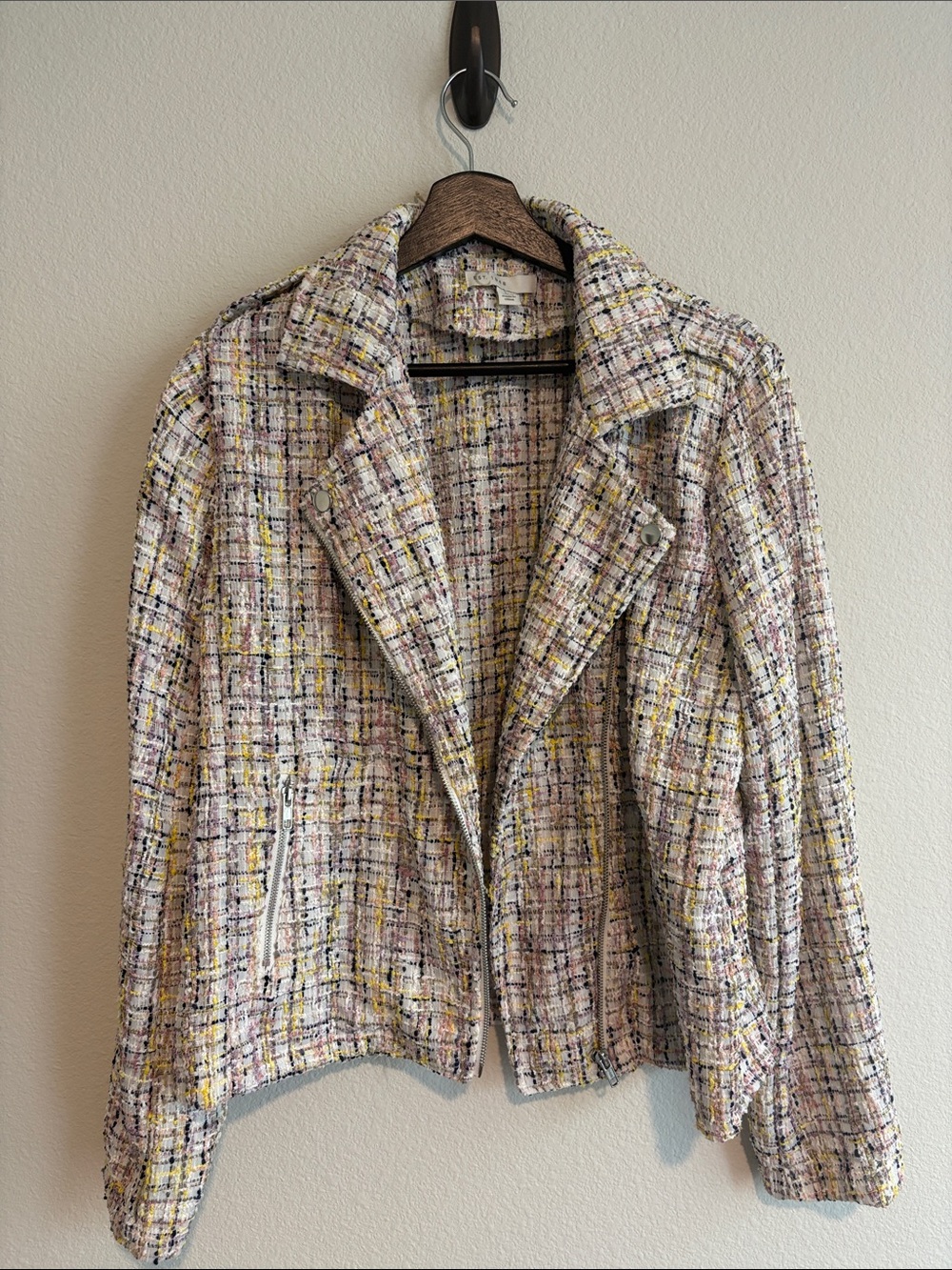 Textured Tweed Moto Jacket in Pastel Multi